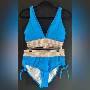 Blooming Jelly Blue Smocked High Waisted Bikini Set Size L
